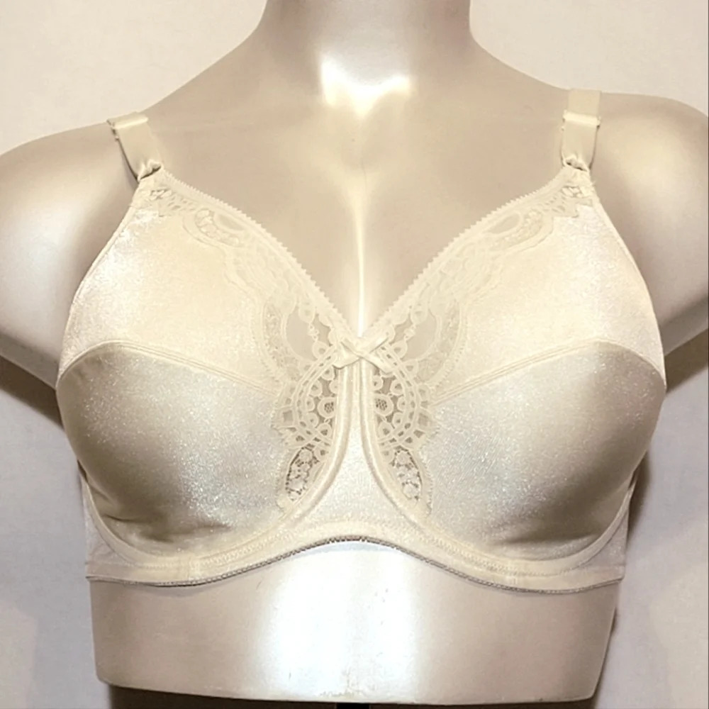 38DD/E Lilyette 418 Satin & Lace‎ Minimizer Underwire Bra Ivory